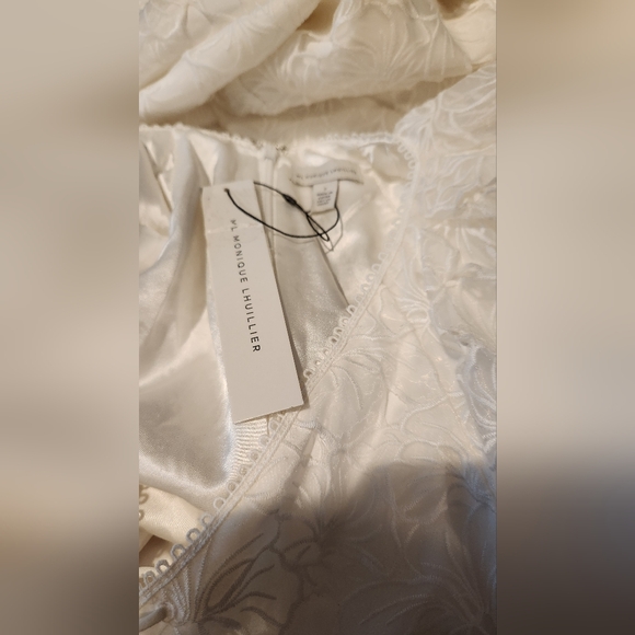 NWT Size 2 Monique Lhuillier White Organza Lace Puff Sleeve Dress - Picture 10 of 11